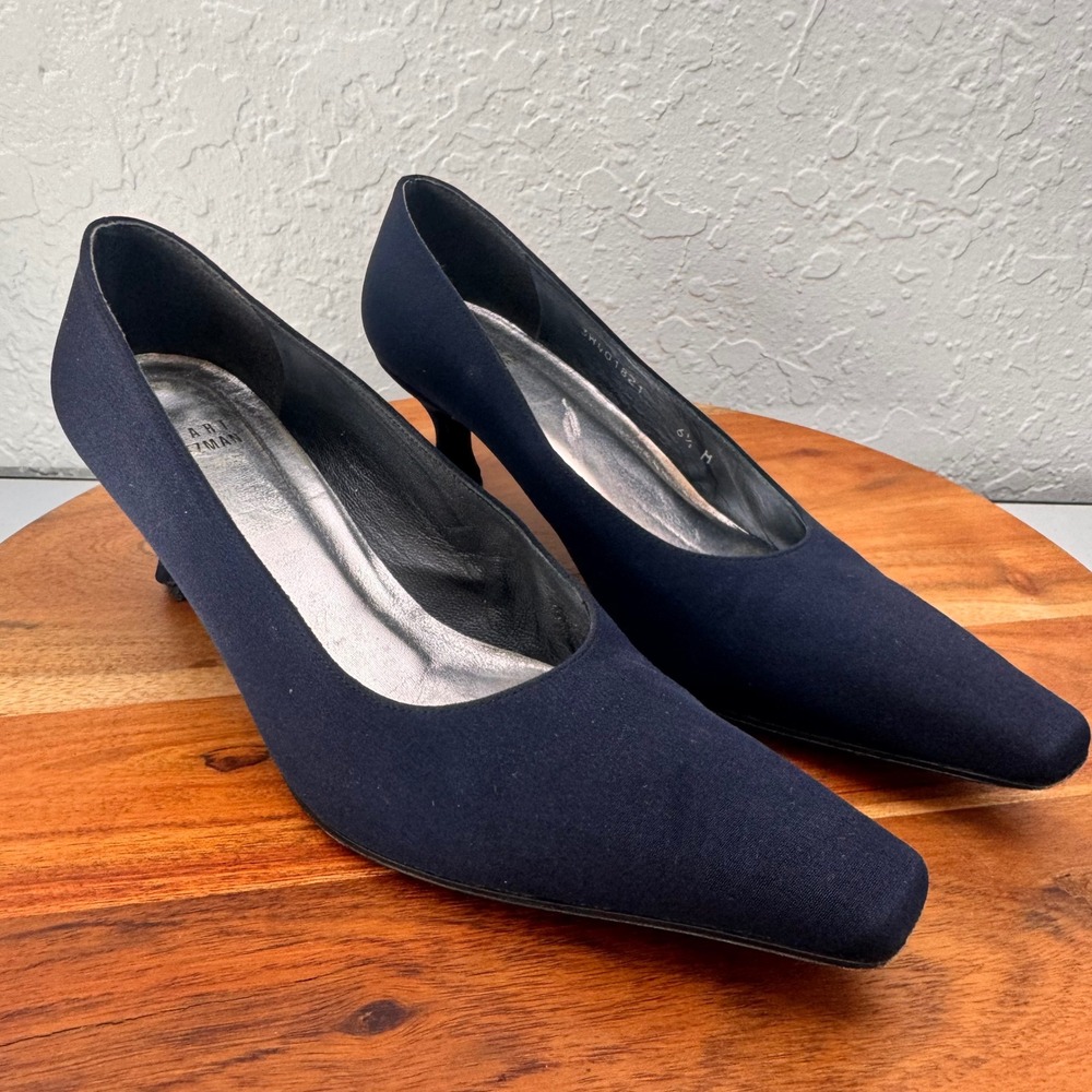 Stuart Weitzman Womens 6.5M Navy Textile Pointed Toe Pumps 3W401821